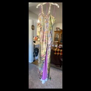 mori lee purple multi colored sequin formal dress sz 4